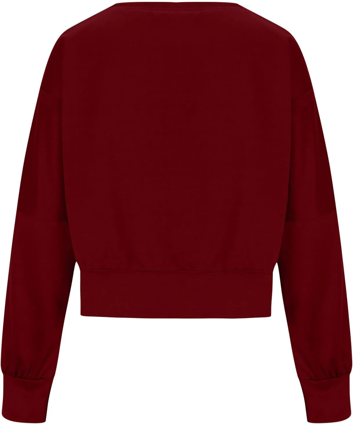 Akklian Women Casual Cropped Sweatshirt Basic Solid Long Sleeve Spread Neck Loose Drop Shoulder Pullover Crop Tops Streetwear
