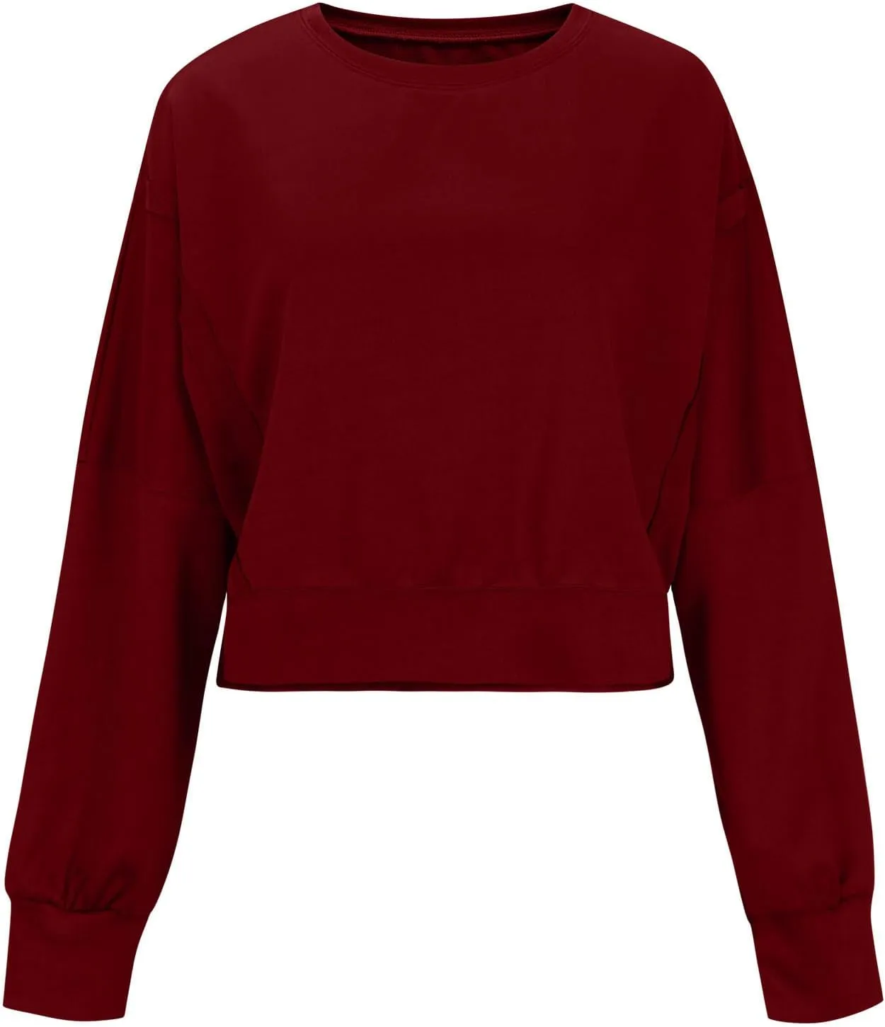 Akklian Women Casual Cropped Sweatshirt Basic Solid Long Sleeve Spread Neck Loose Drop Shoulder Pullover Crop Tops Streetwear