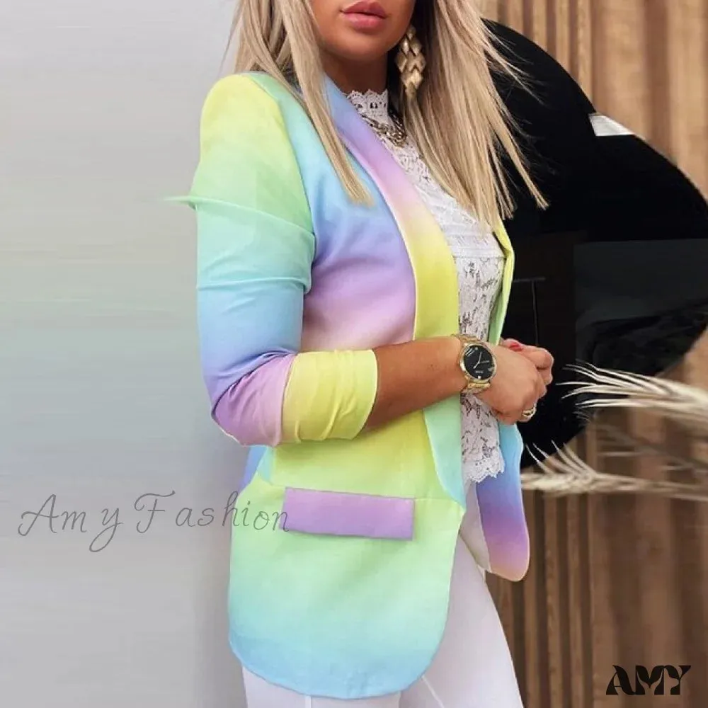 Amy Fashion - Fashion Rainbow Printed Notched Blazers