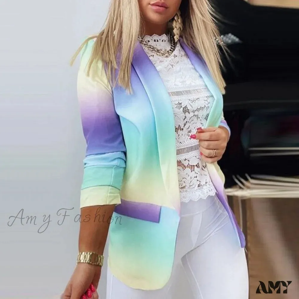 Amy Fashion - Fashion Rainbow Printed Notched Blazers
