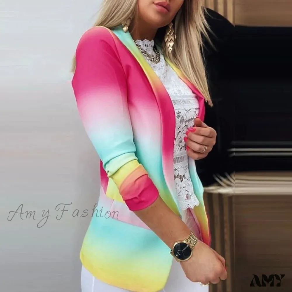 Amy Fashion - Fashion Rainbow Printed Notched Blazers