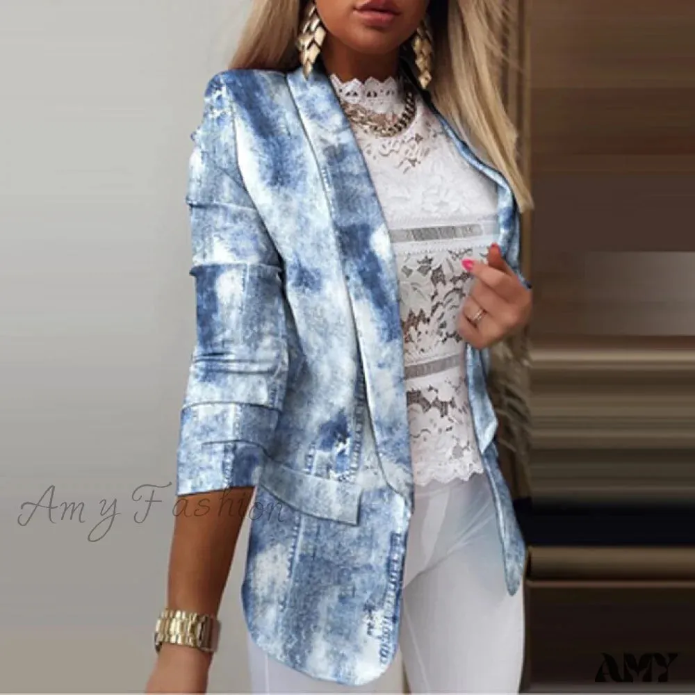 Amy Fashion - Fashion Rainbow Printed Notched Blazers