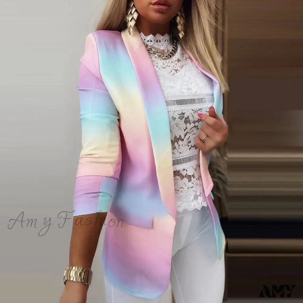Amy Fashion - Fashion Rainbow Printed Notched Blazers