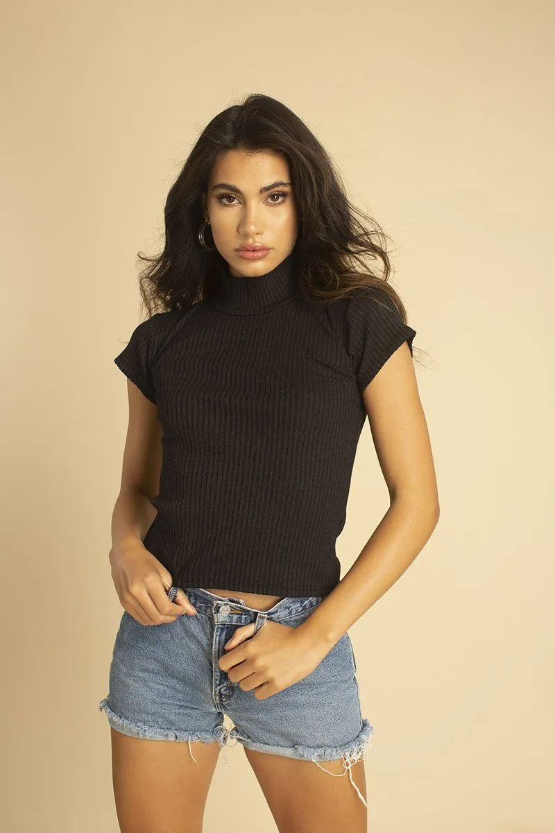 Black Mock Neck Cap Sleeve