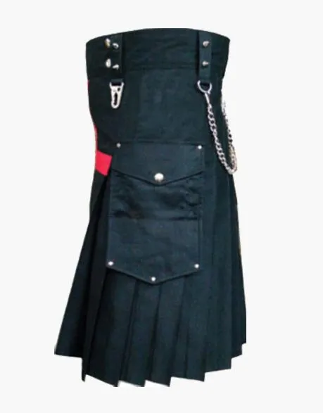 BLACK UTILITY KILT FOR MEN WITH A RED CROSS