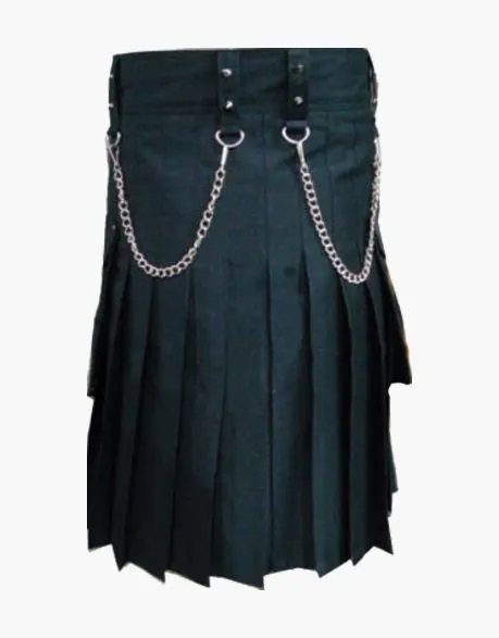 BLACK UTILITY KILT FOR MEN WITH A RED CROSS