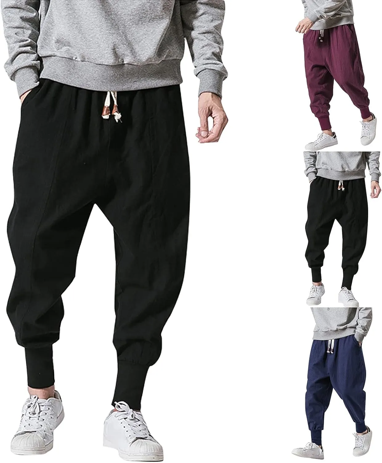 Cargo Pants for Men Big and Tall Waist Drawstring Jogger Pants Big & Tall Pockets Trousers for Running Training Men's
