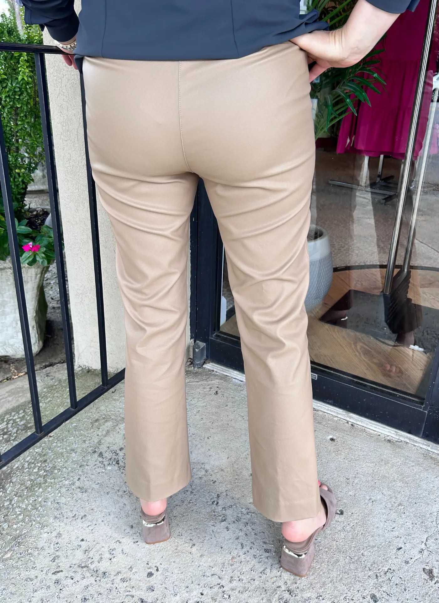 Coated Leather Denim Flare Pant