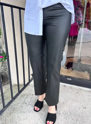 Coated Leather Denim Flare Pant