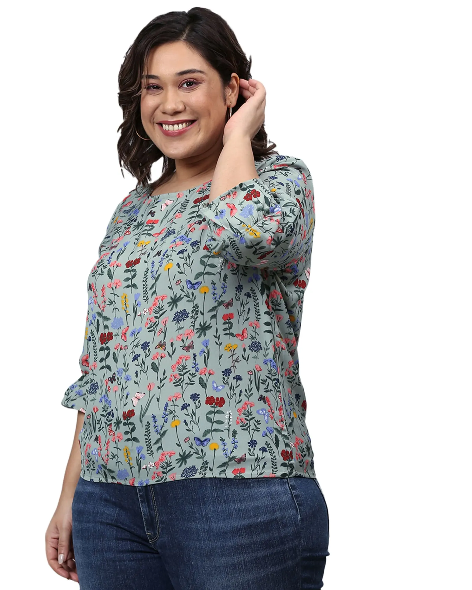 Floral Stylish Casual Top | Sage Green