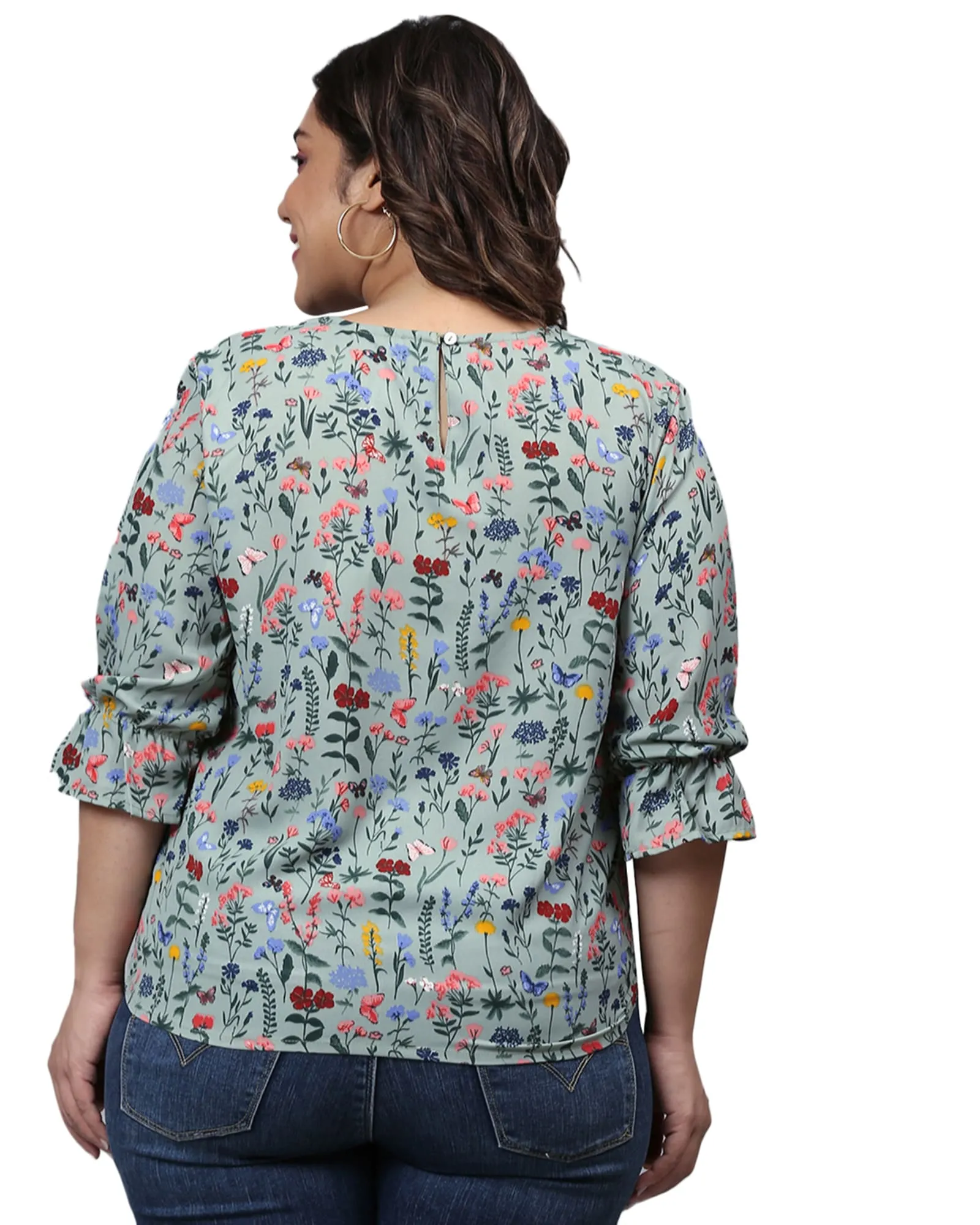Floral Stylish Casual Top | Sage Green