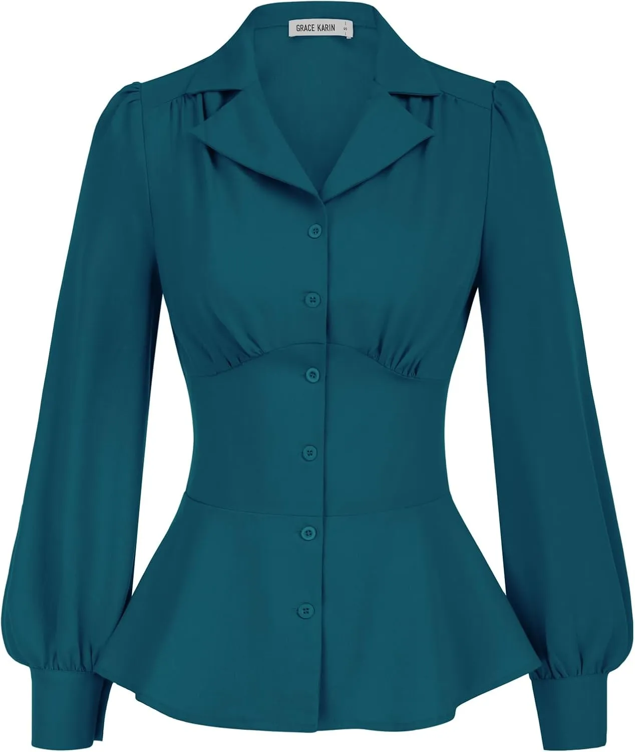 GRACE KARIN Button Down Shirts for Women Summer Peplum Tops Long Sleeve Work Blouse Collared Shirt Dressy Top