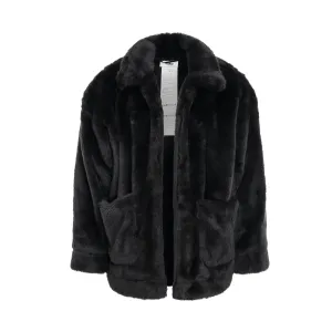 Hand-Painted Fur Jacket in Black