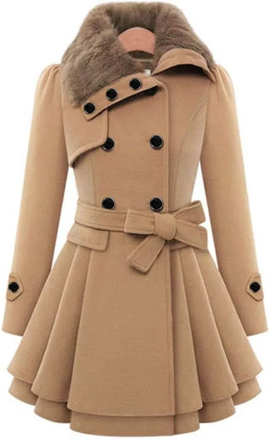 Hasta Women's Fleece Overcoat Cloak Plus Size Button Fuzzy Jackets Cloak Warm A-Line Elegant Thickened Plush Outercoat 2023