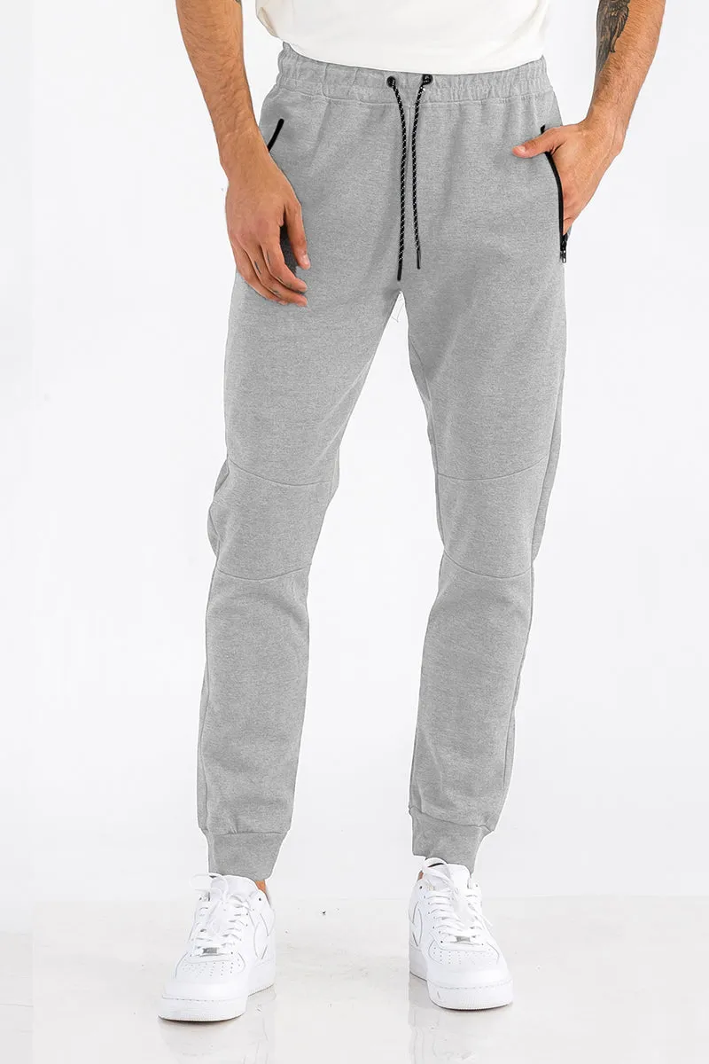 Heathered Cotton Sweatpants with Zipper Pockets