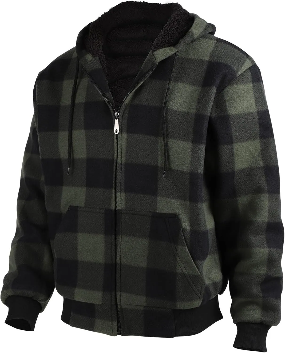 Heavy Warm Sherpa Lined Flannel Jackets for Men, Winter Coats and Plaid Flannel Hoodies with Fleece Lining