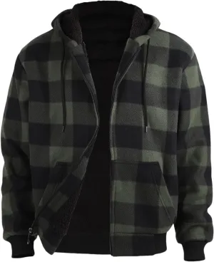 Heavy Warm Sherpa Lined Flannel Jackets for Men, Winter Coats and Plaid Flannel Hoodies with Fleece Lining