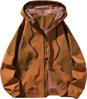 Jackets for Men Loose Hooded Windbreaker Outdoor Waterproof Windproof Rain Jackets Plus Size Soild Hiking Raincoats