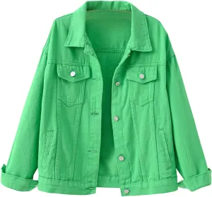 Jean Jacket For Women Trendy Womens Candy Color Denim Jacket Relaxed Fit Casual Jean Trucker Short Jackets For