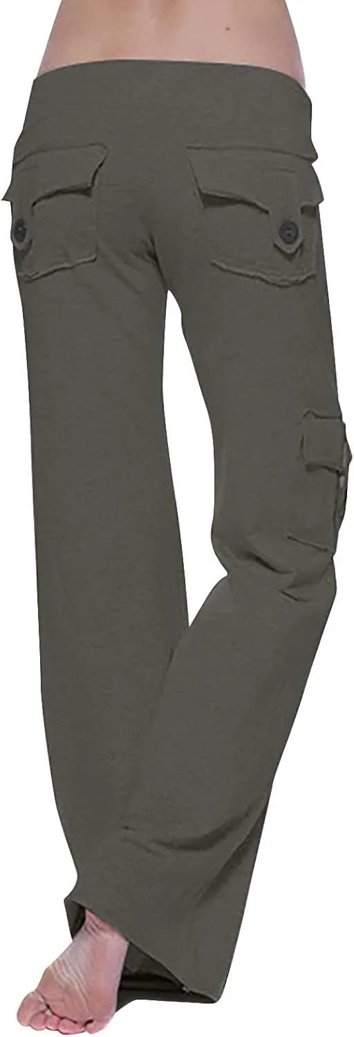 JEGULV Womens Yoga Pants Wide Straight-Leg Button Drawstring Sweatpants with Pockets Bootcut Yoga Pants for Workout Fitness