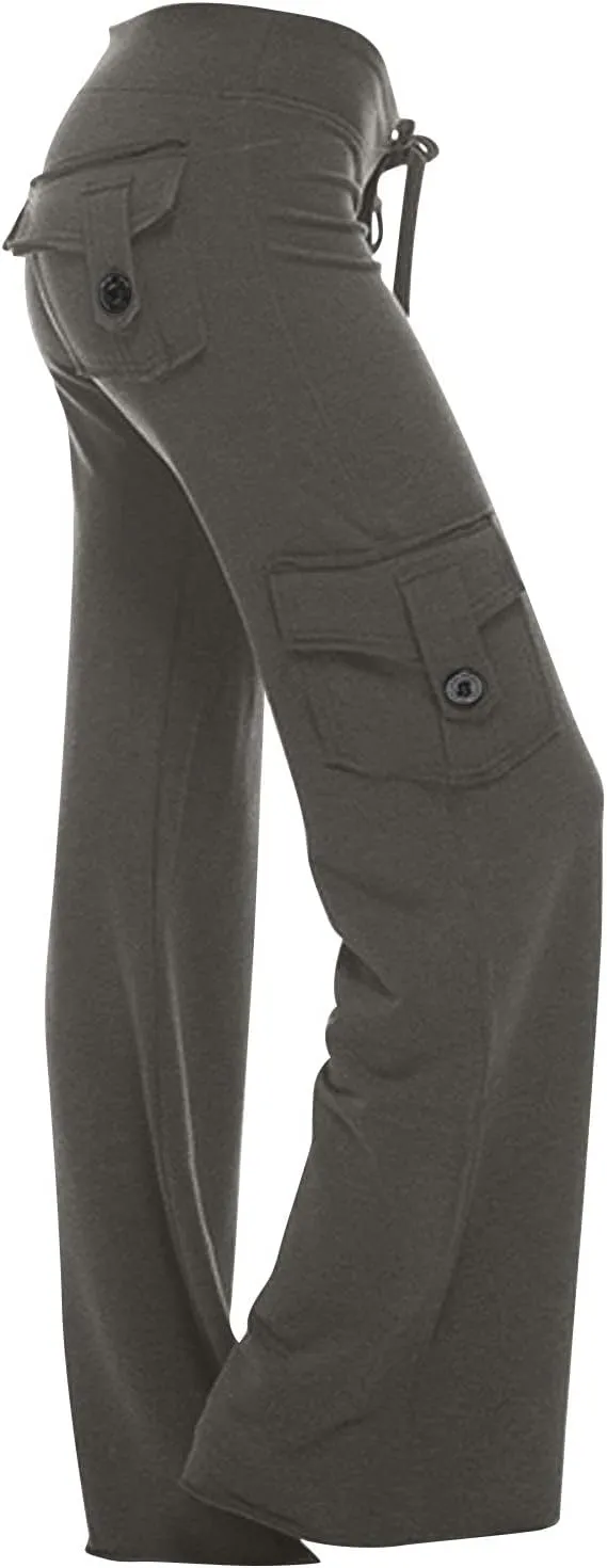 JEGULV Womens Yoga Pants Wide Straight-Leg Button Drawstring Sweatpants with Pockets Bootcut Yoga Pants for Workout Fitness