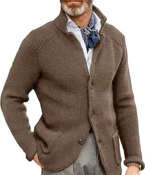 JEsilunmaMY Mens Solid Color Waffle Knit Cardigan Casual Button Up Pocket Blazer Jacket Fall Winter Slim Fit Sweater Coat