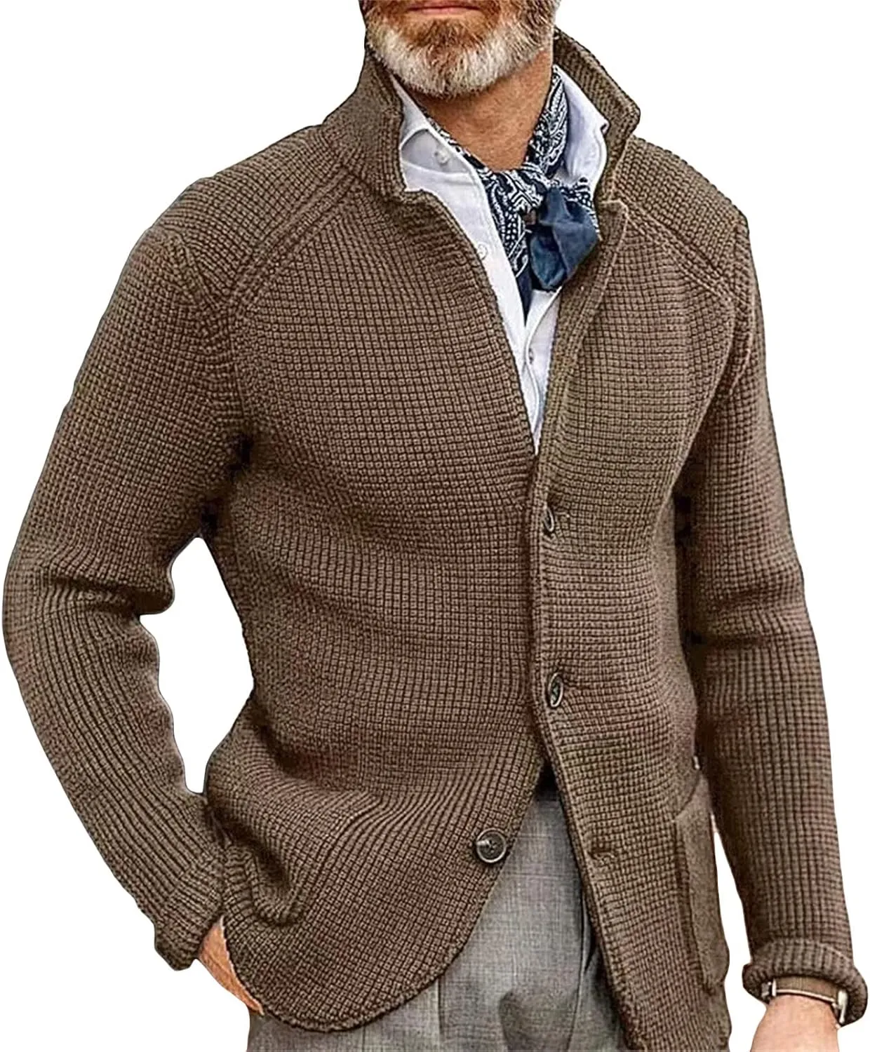 JEsilunmaMY Mens Solid Color Waffle Knit Cardigan Casual Button Up Pocket Blazer Jacket Fall Winter Slim Fit Sweater Coat