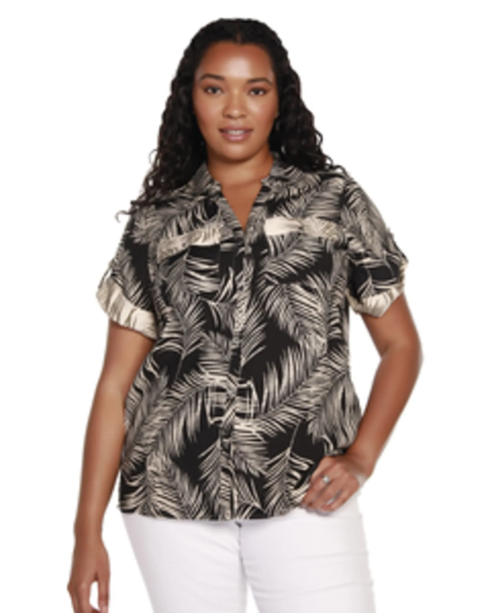 Kaylee Palm Print Top | Black/Marzipan