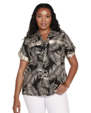 Kaylee Palm Print Top | Black/Marzipan