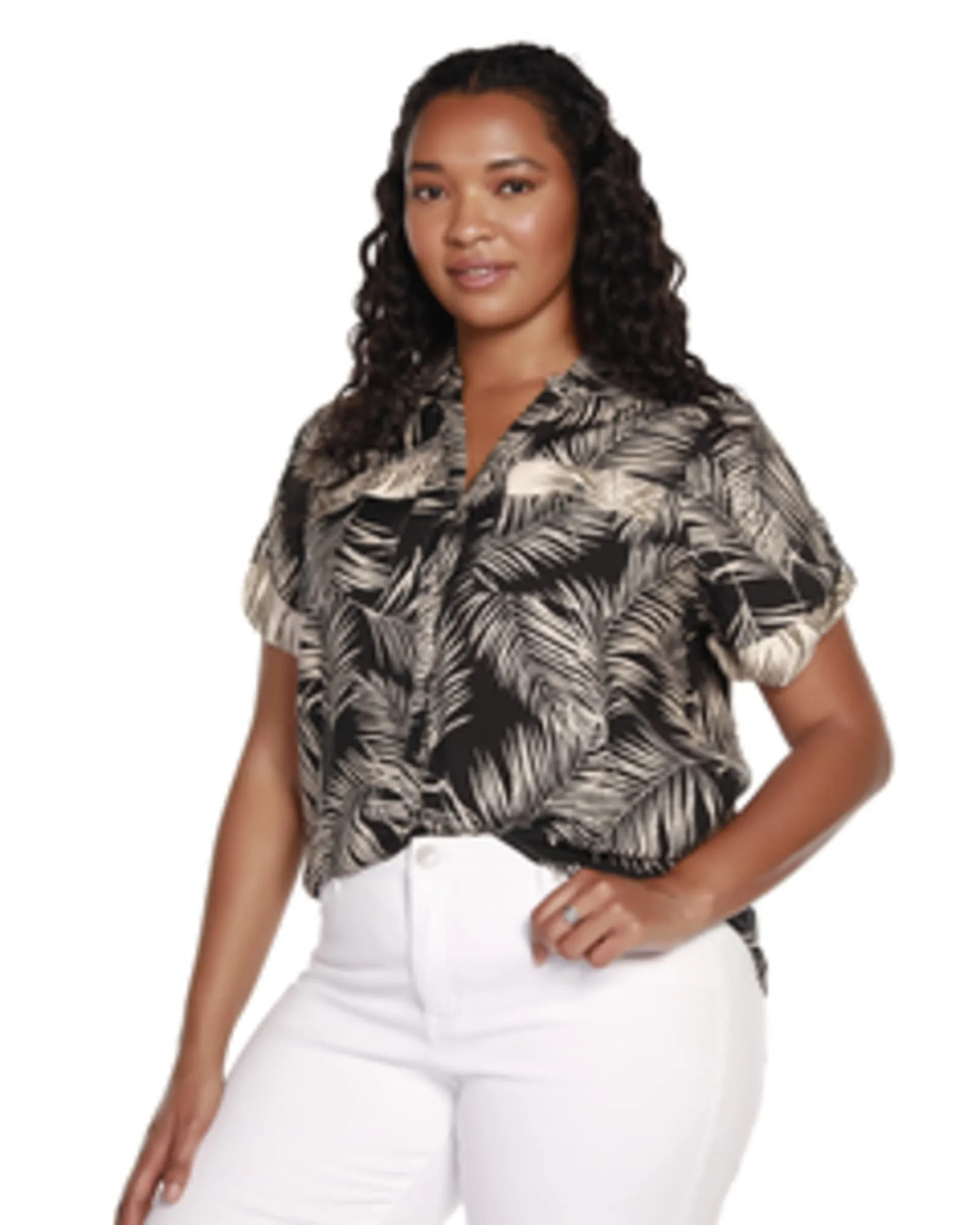 Kaylee Palm Print Top | Black/Marzipan