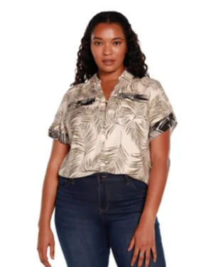 Kaylee Palm Print Top | Marzipan/Covert Green