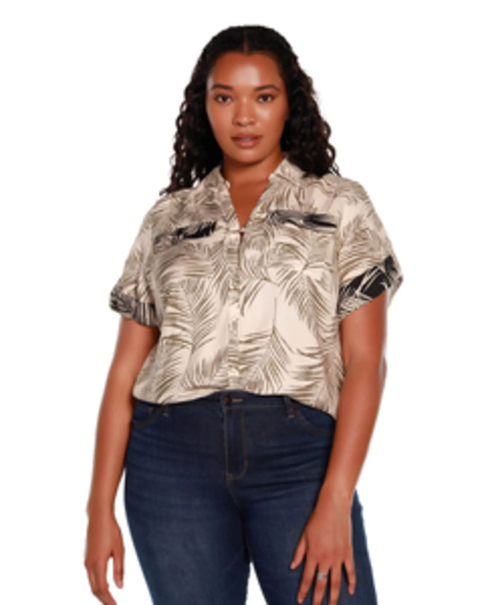 Kaylee Palm Print Top | Marzipan/Covert Green