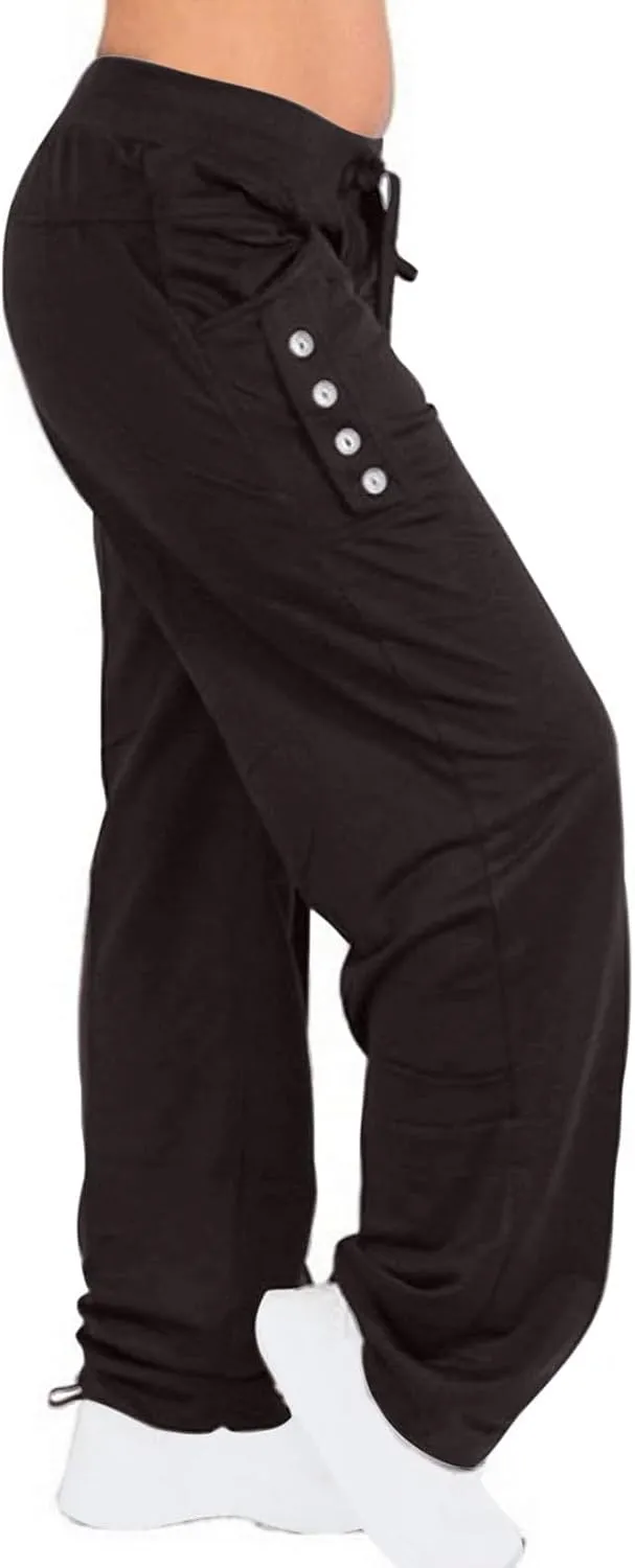 LRMQS Sweatpants Women Drawstring Elastic Waist Loose Fit Crop Straight Pants Running Workout Casual Trousers