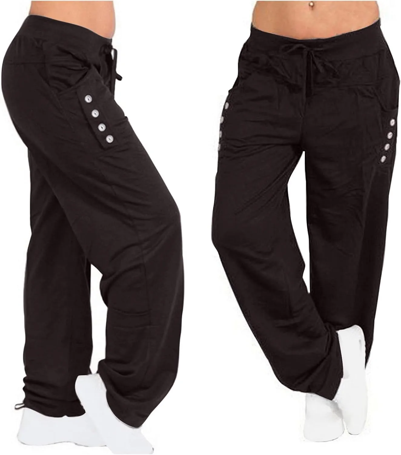 LRMQS Sweatpants Women Drawstring Elastic Waist Loose Fit Crop Straight Pants Running Workout Casual Trousers