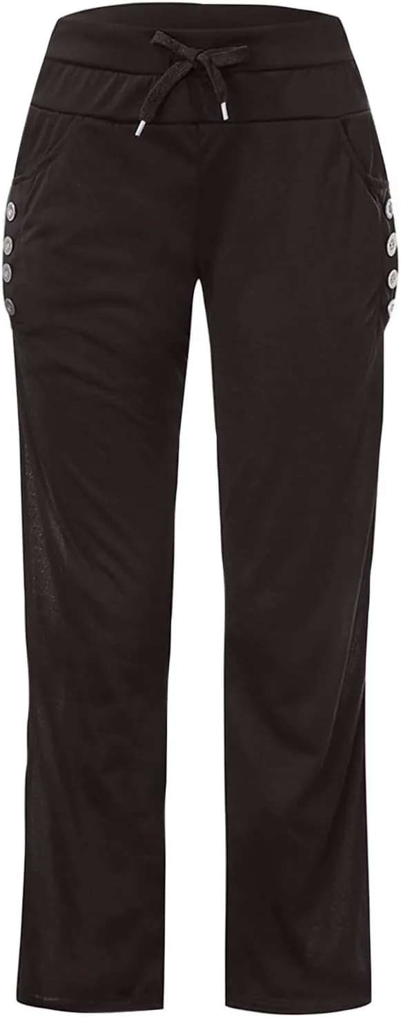 LRMQS Sweatpants Women Drawstring Elastic Waist Loose Fit Crop Straight Pants Running Workout Casual Trousers