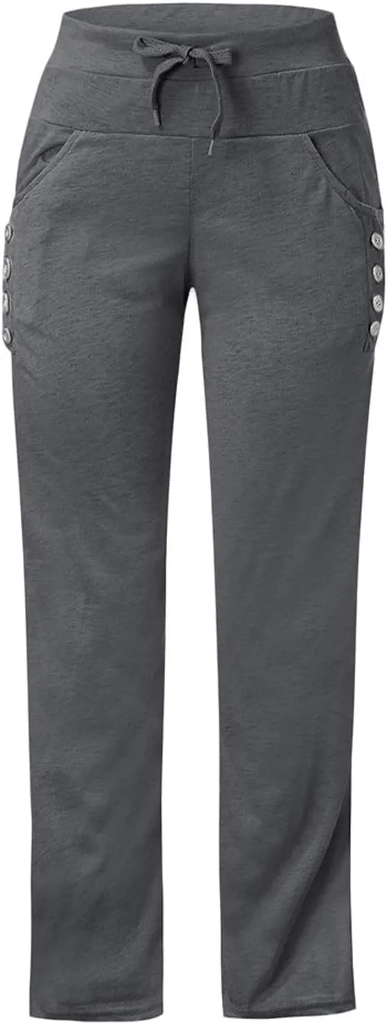 LRMQS Sweatpants Women Drawstring Elastic Waist Loose Fit Crop Straight Pants Running Workout Casual Trousers