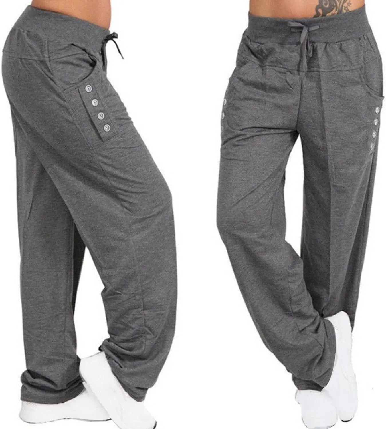 LRMQS Sweatpants Women Drawstring Elastic Waist Loose Fit Crop Straight Pants Running Workout Casual Trousers