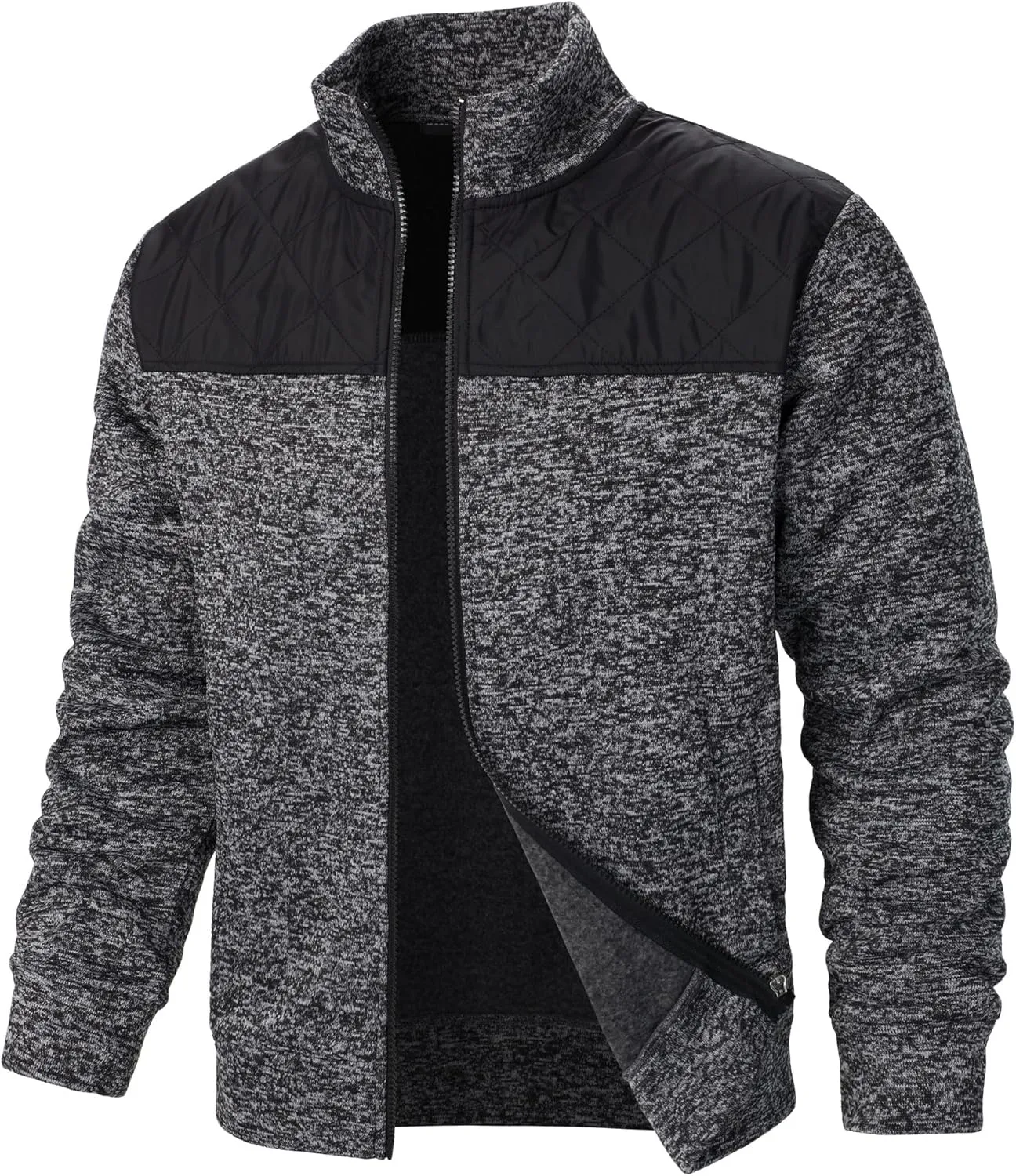 Men's Cardigan Sweaters Thick Full Zip Knit Sweater Stand Collar Regular Fit Mens Sweater Business Casual Jacket Pocket