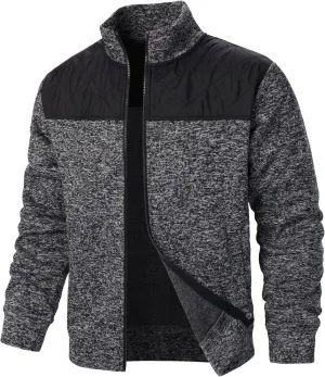 Men's Cardigan Sweaters Thick Full Zip Knit Sweater Stand Collar Regular Fit Mens Sweater Business Casual Jacket Pocket