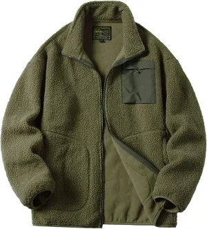 Mens Fuzzy Sherpa Jacket Full Zip Stand Collar Jackets with Pockets Thick Fleece Coat Big and Tall Winter Coats