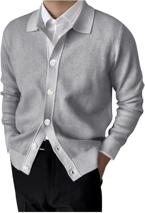 Mens Long Sleeve Knit Polo Shirt Lapel Collar Cardigan Sweater Casual Button Down Knitted Sweater Cardigan Jackets