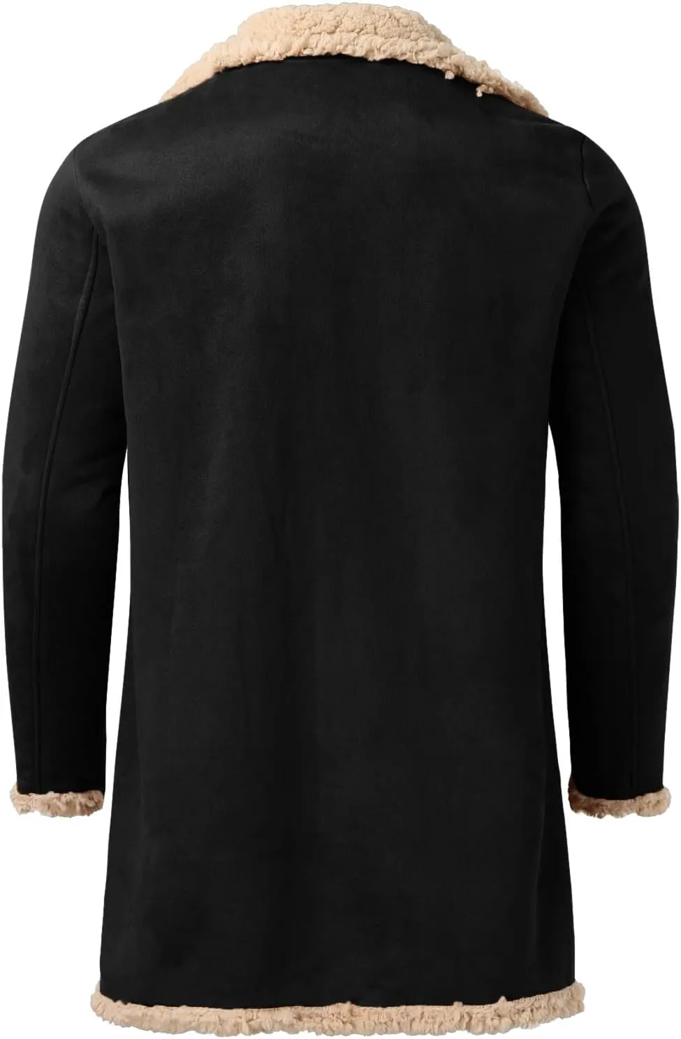 Mens Shearling Faux Leather Jacket Lapel Collar Long Jacket with Pocket Haevyweight Winter Jacket Big & Tall Overcoat