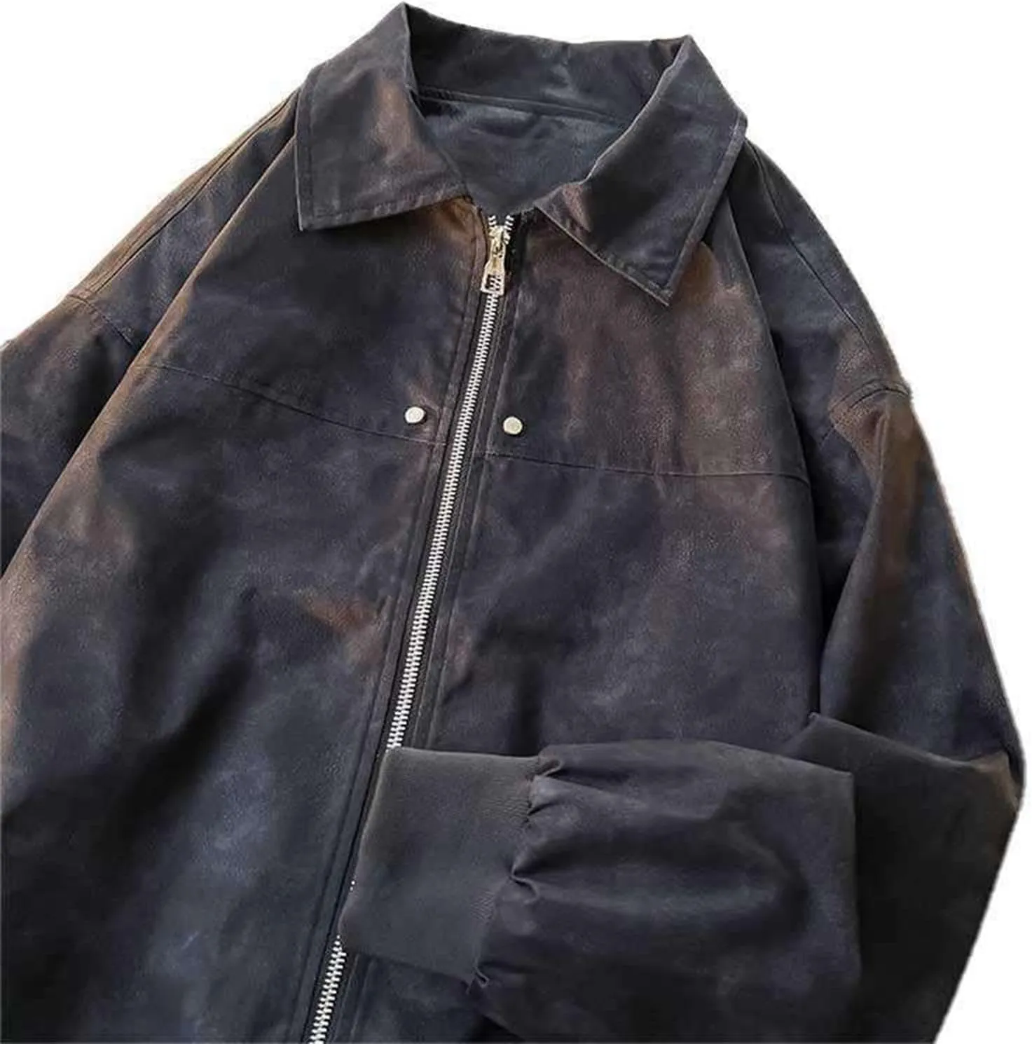 Mens Suede Leather Bomber Jackets Teen Boys Motorcycle Biker Zip Up Baseball Faux Leahter Lapel Collar Trucker Jacket