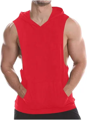Mens Workout Hooded Tank Tops Bodybuilding Muscle Cut Off Tshirt Sports Training Sleeveless Gym Hoodies Summer Casual