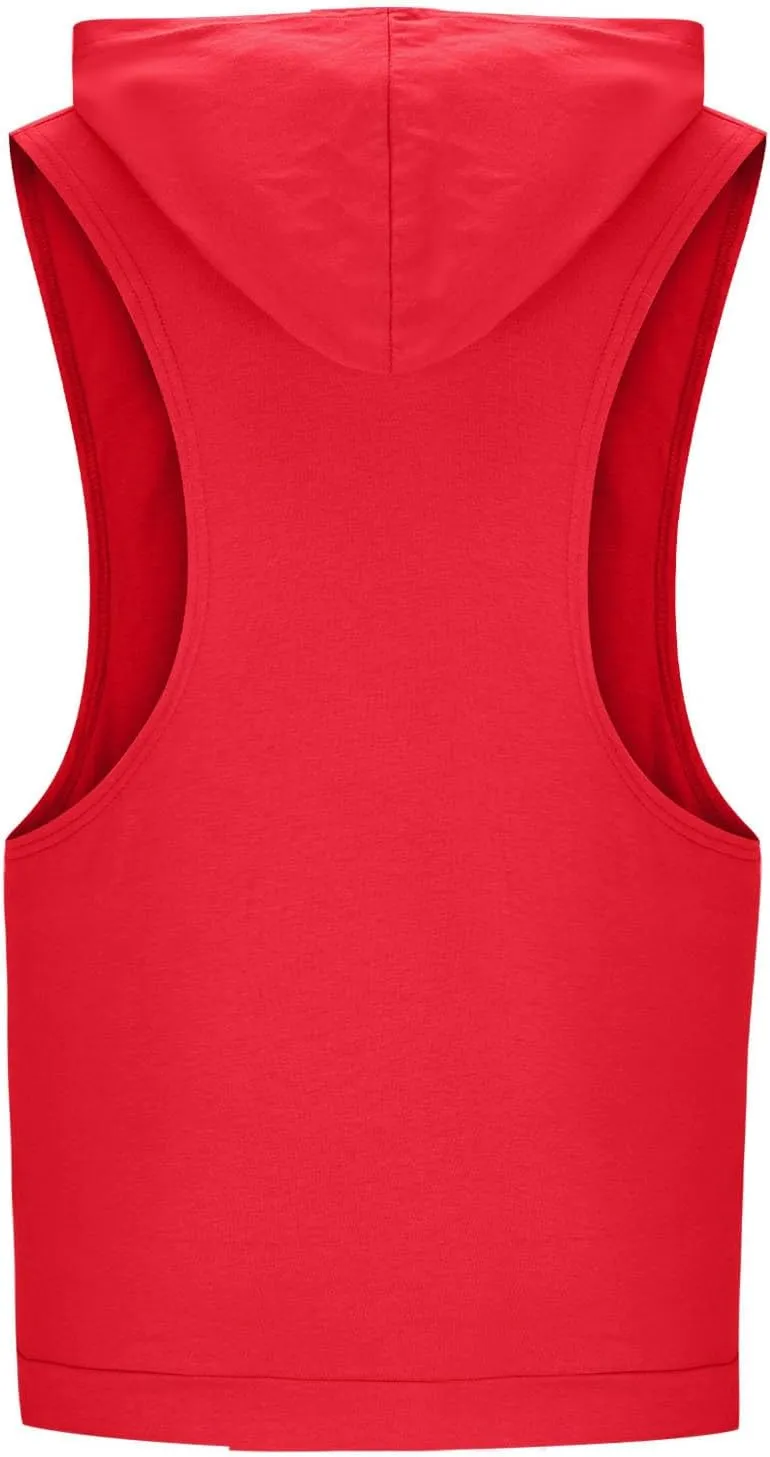 Mens Workout Hooded Tank Tops Bodybuilding Muscle Cut Off Tshirt Sports Training Sleeveless Gym Hoodies Summer Casual