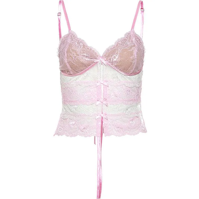 Pink Lace Bowknot Cami Top