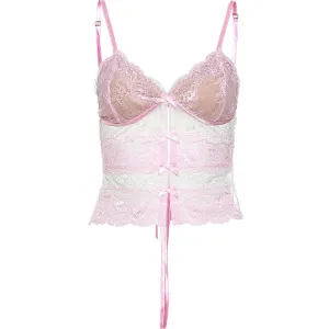 Pink Lace Bowknot Cami Top