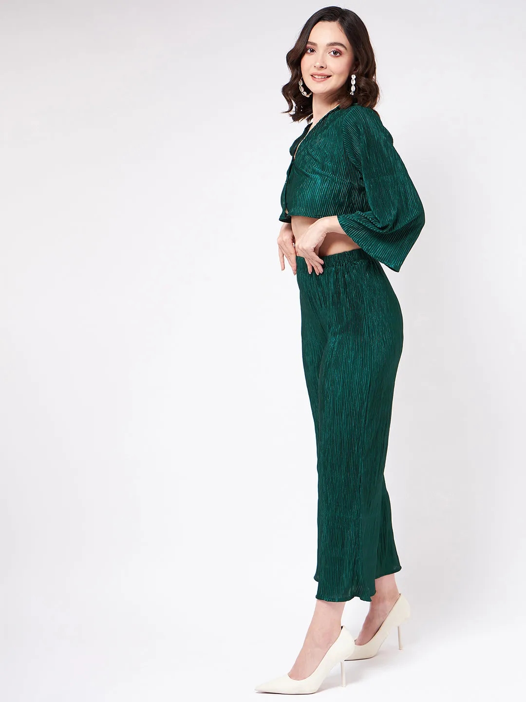 Pleated Crop Top With Matching Pants Set