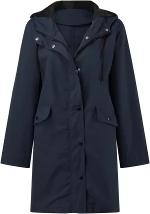 Rain Jacket Womens Waterproof with Hood, Long Rain Coat Windproof Windbreaker Outdoor Rain Trench Coat S-3XL