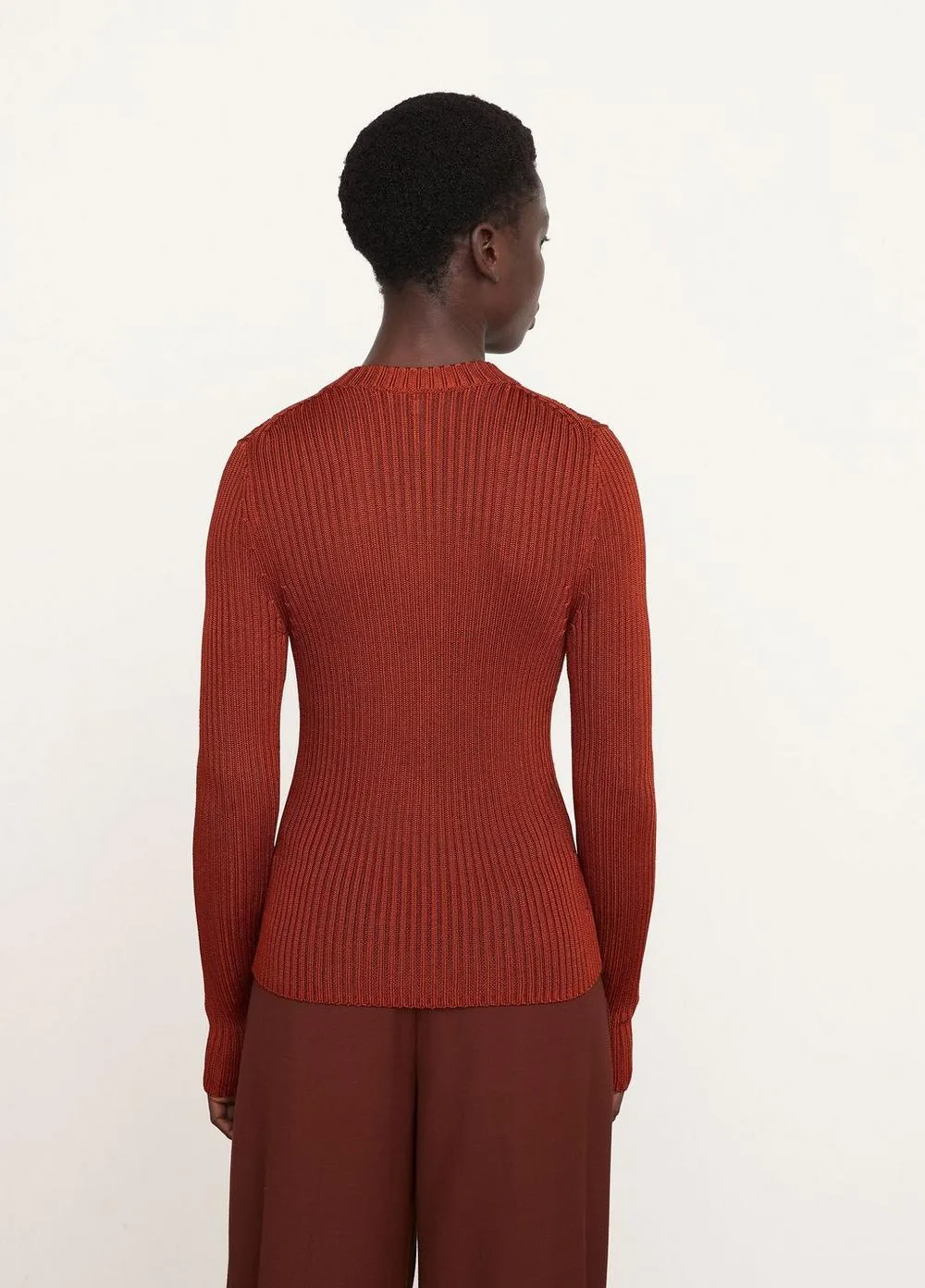 Ribbed Henley Cardigan in Cinnamon